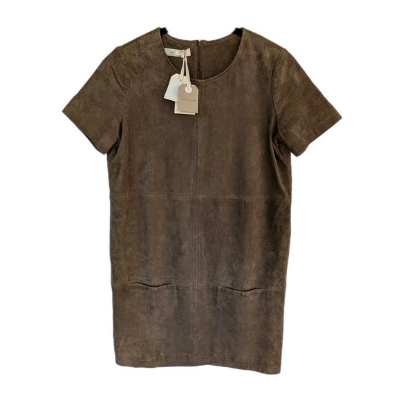 Sessun Dresses & Skirts - NWT Sessun Genuine Real Leather Suede Brown Shift Mini Dress Medium